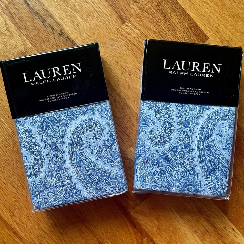 Ralph Lauren Euro Sham 2 Pc 100% Cotton Bantry Paisley Blue 26x26 in
